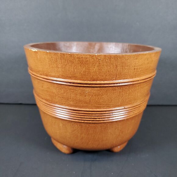 Vintage 1986 FTD Wood Planter Round Footed Pot Rustic Floral Vase - Picture 1 of 6